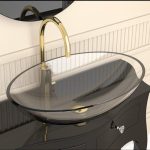 Modern Italian Oval Countertop Wash Basin 51x39 cm Glass Design Flou Clear