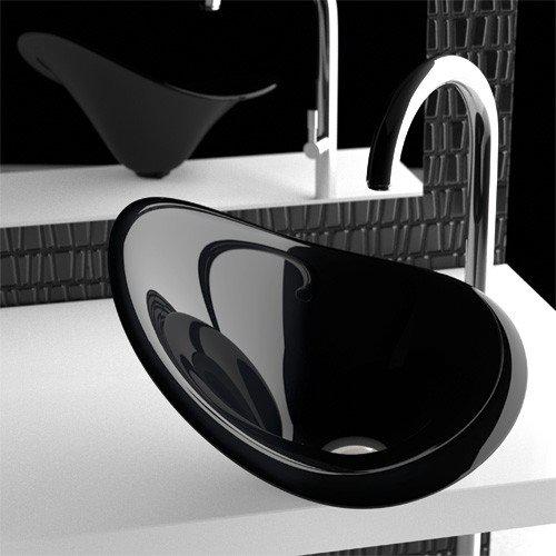 table top wash basin black italian luxury 46x30 Glass Design FLOwer