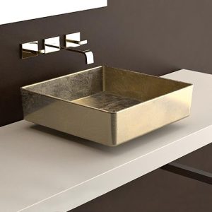 Square gold bathroom wash basin GLass Design Four Lux