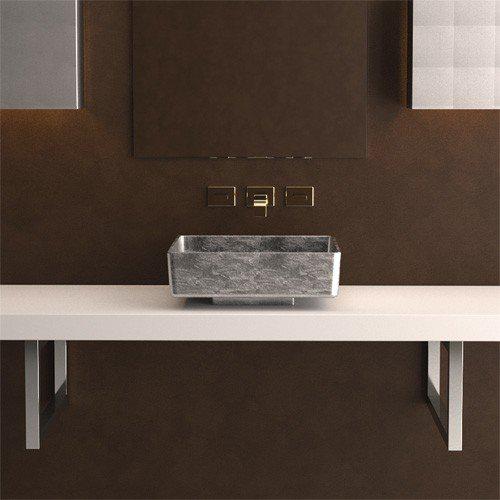 table top wash basin square modern 40x40 Glass Design Four Lux Silver Leaf