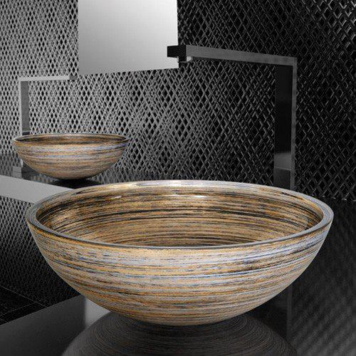 modern bathroom sink round italian hand-made Glass Design Graffiti Black Gold Ivory