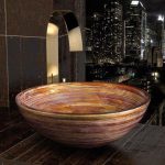 Red gold ivory round counter top wash basin by Italian Glass Design Graffiti 40
