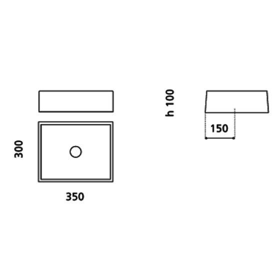 Gum rectangular counter top wash basin by Italian Glass Design dimensions 300 * 350