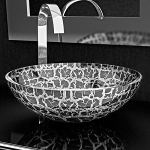 table top wash basin crystal round black silver Ø34 Glass Design Kalahari 34