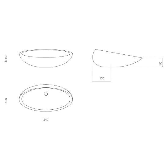 Oval Counter Top Basin Kool MAX Dimensions