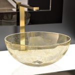 Luxury Italian Round Counter Top Wash Basin Gold Ø41 Glass Design Laguna Oro