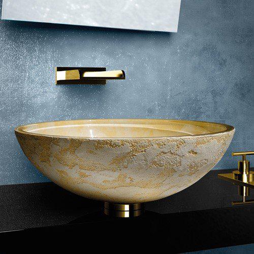 Modern Round Counter Top Wash Basin Ø40 Glass Design Luna Yellow