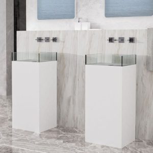 Ultra modern pedestal sinks rectangular Skyline Evolution White Clear Glass Design