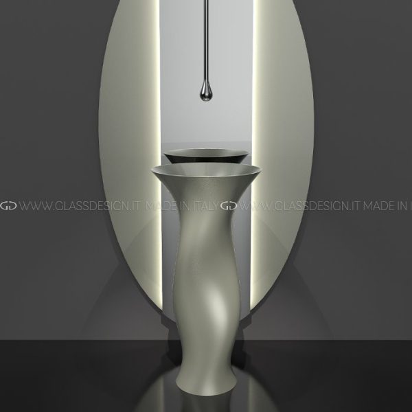 Modern pedestal wash basin italian round Dame Platinum Mat Glass Design