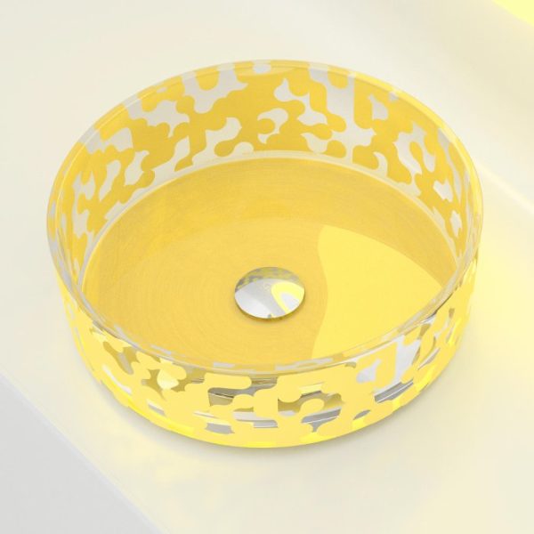 Luxury table top wash basin designs round Marea Color Saffron Yellow Glass Design
