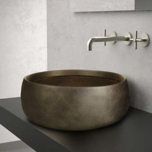 Italian bathroom counter top wash basin round Polo Metal Brass Glass Design