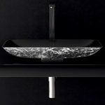 Επικαθημενος νιπτηρας μπανιου ιταλικος παραλληλογραμμος Glass Design Nek Lux Black Silver Leaf