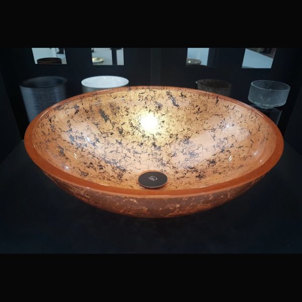 Luxury bathroom table top basin round Glass Design Gala Copper Leaf