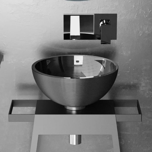 Italian countertop hand wash basin round Rose Black Mat Glass Design