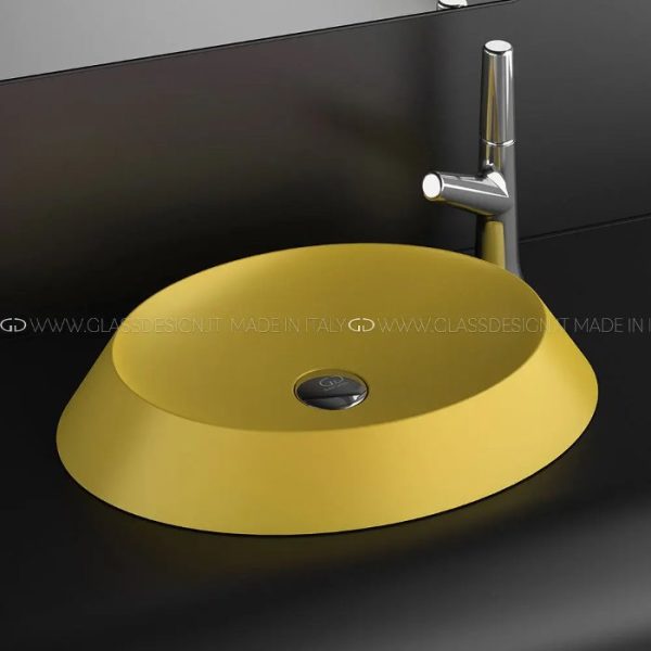 Modern table top wash basin yellow oval Bubble Karim Rashid Glass Design