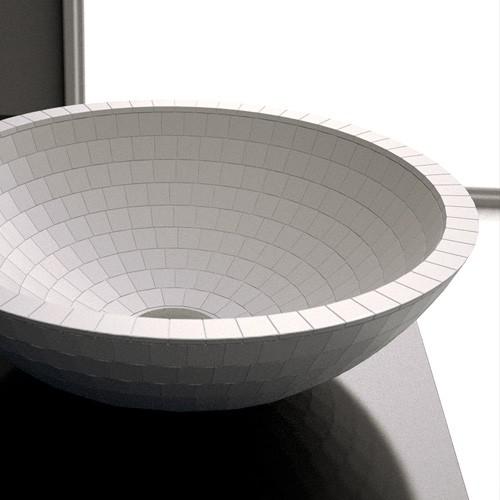 Round Counter Top Wash Basin Ø42 Glass Design Mosaic White