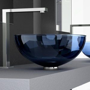 Glass Design Laguna Blue Modern Italian Round Counter Top Wash Basin Ø41