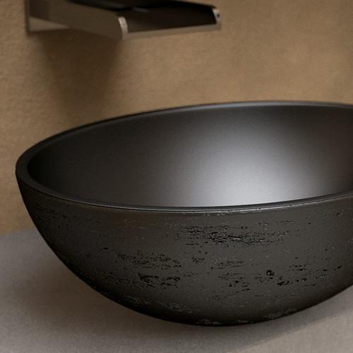 Black oval counter top basin Travertino