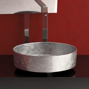 bathroom wash basin luxury round counter-top Ø41 Glass Design Rho Lux Silver Leaf