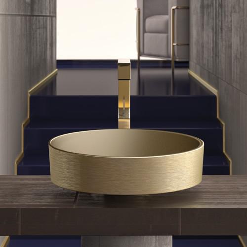 table top wash basin gold round modern Ø41 Glass Design Rho Metal