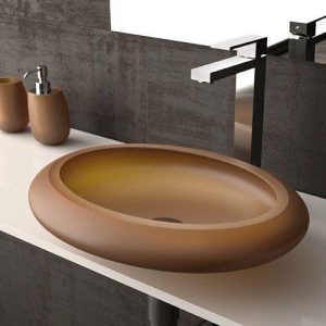 Modern Oval Counter Top Wash Basin 44x30 cm Glass Design Stone Cognac