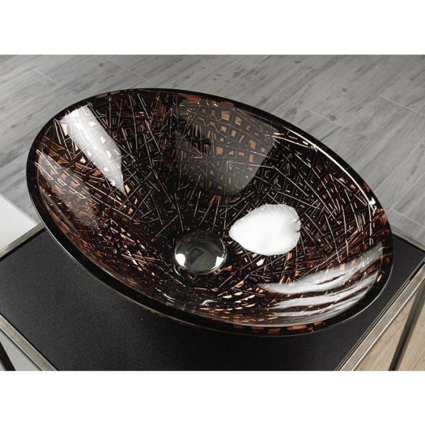 Modern Italian Crystal Counter Top Wash Basin Glass Design Ice Oval Lux Bronze
