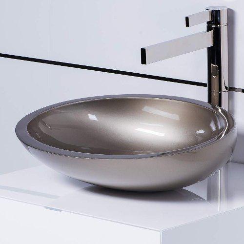 table top wash basin platinum oval modern italian 43,5x36,5 Glass Design Kool