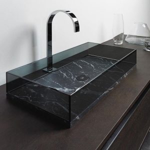 Italian countertop wash basin marble Skyline Black Marquinia Glass Design