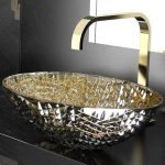Ιταλικος νιπτηρας για παγκο χρυσος απο κρυσταλλο Ice Oval Lux XL Gold Glass Design