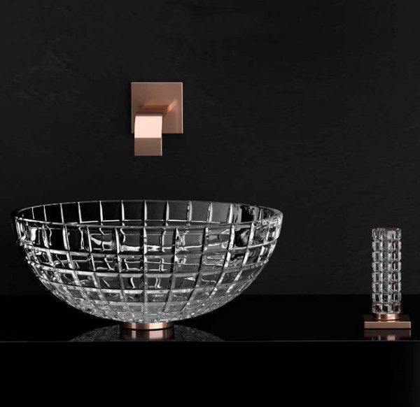 Ιταλικος νιπτηρας μπανιου απο κρυσταλλο επικαθημενος Glass Design Luxor Round