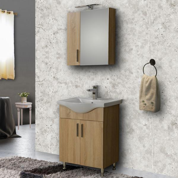 Έπιπλα μπάνιου με νιπτήρα και καθρέφτη μοντέρνα Siena Sonoma 65