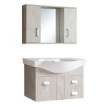 Modern Beige PVC Wall Hung Vanity Unit with Wash Basin & Mirror 70×46 Banda Up