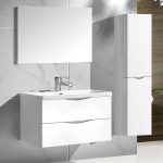 White PVC Wall Hung 2 Drawer Vanity Unit with Wash Basin & Mirror 81×48 Magia