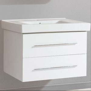 White PVC Wall Hung 2 Drawer Vanity Unit with Basin 82x48 Orno Up