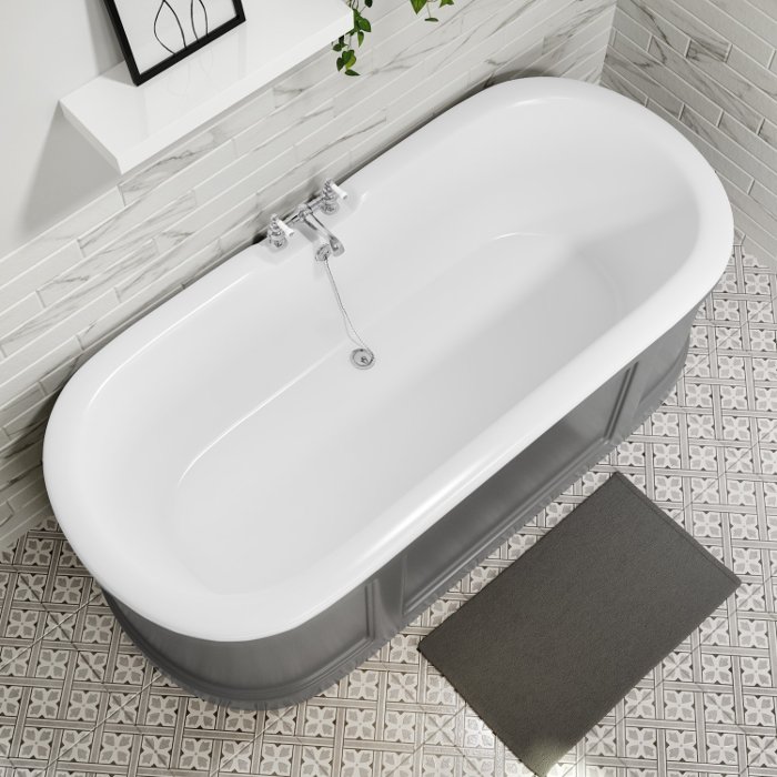 Traditional Grey Mat Curved Double Ended Free Standing Bath Tub 170×75 London Flobali