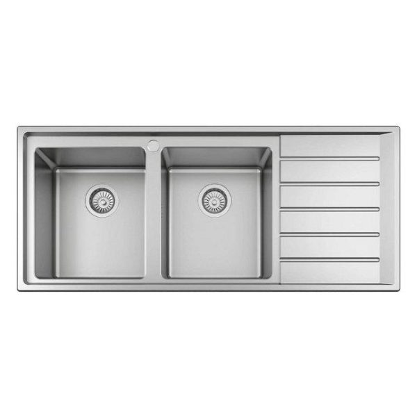 Modern 2 Bowl Stainless Steel Kitchen Sink Inox with Drainer 116x50 Karag BL 658