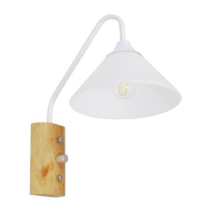 01458 ALESSIA Rustic 1-Light Wall Lamp with White Arm, Beige Wood and Switch On Off