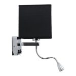 1-Light Classic Square Black Fabric Shade LED Reading Light Chrome Wall Lamp with Switches 01494 globostar