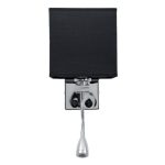 Classic Square Black Fabric Shade 1-Light LED Reading Light Chrome Wall Lamp with Switches 01494 globostar