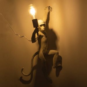Monkey Shaped 1-Light White Decorative Plug-In Wall Lamp with Switch 01805 Apes Globostar