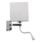 Classic Square White Fabric Shade 1-Light LED Reading Light Chrome Wall Lamp with Switches 01495 globostar