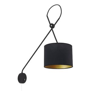 Black Gold Modern Adjustable Arm Wall Sconce with Fabric Shade 6513 Viper Nowodvorski