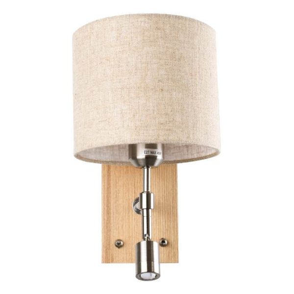 Modern 1-Light Rustic with Switch Wooden Base Reading LED Light and Fabric Shade Wall Lamp 01496 CALLIE