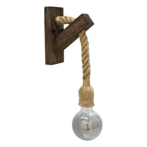00878 VANITY Rustic Brown Wooden 1-Light Wall Lamp With Beige Rope