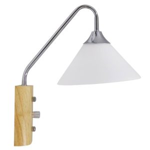 Rustic 1-Light Wall Lamp with Chrome Arm Switch and Beige Wood 01459 ALESSIA