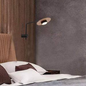 Bedroom Adjustable Shade Industrial 1-Light Wooden Brown Black Wall Sconce 7645 Disk Nowodvorski
