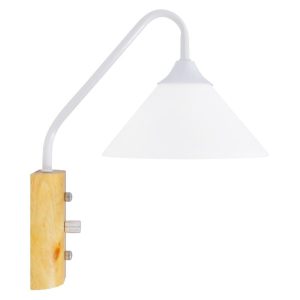 Rustic Wall Lamp with White Arm, Beige Wood and Switch On Off 01458 globostar