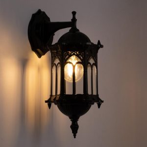 Vintage 1-Light Black Wall Lamp Lantern With Grid Ø15.5 00657 globostar