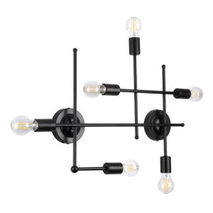Industrial 6-Light Metal Black Linear Minimal Wall Lamp - Ceiling Light 00664 PIPING