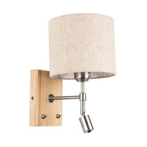 01496 CALLIE Rustic 1-Light Fabric Shade Wall Lamp with LED Reading Light and Switches